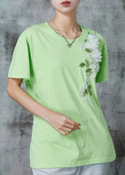 Stylish Green Embroideried Floral Cotton Tank Summer