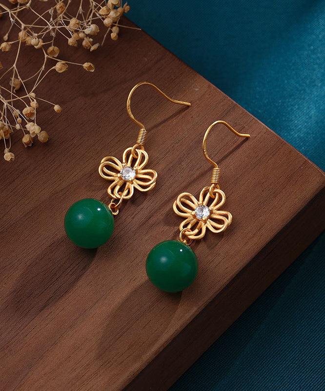 Stylish Green Hollow Out Jade Drop Earrings