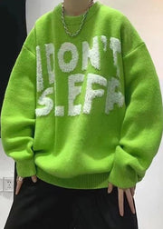 Stylish Green O Neck Letter Cozy Knit Men Sweaters Winter