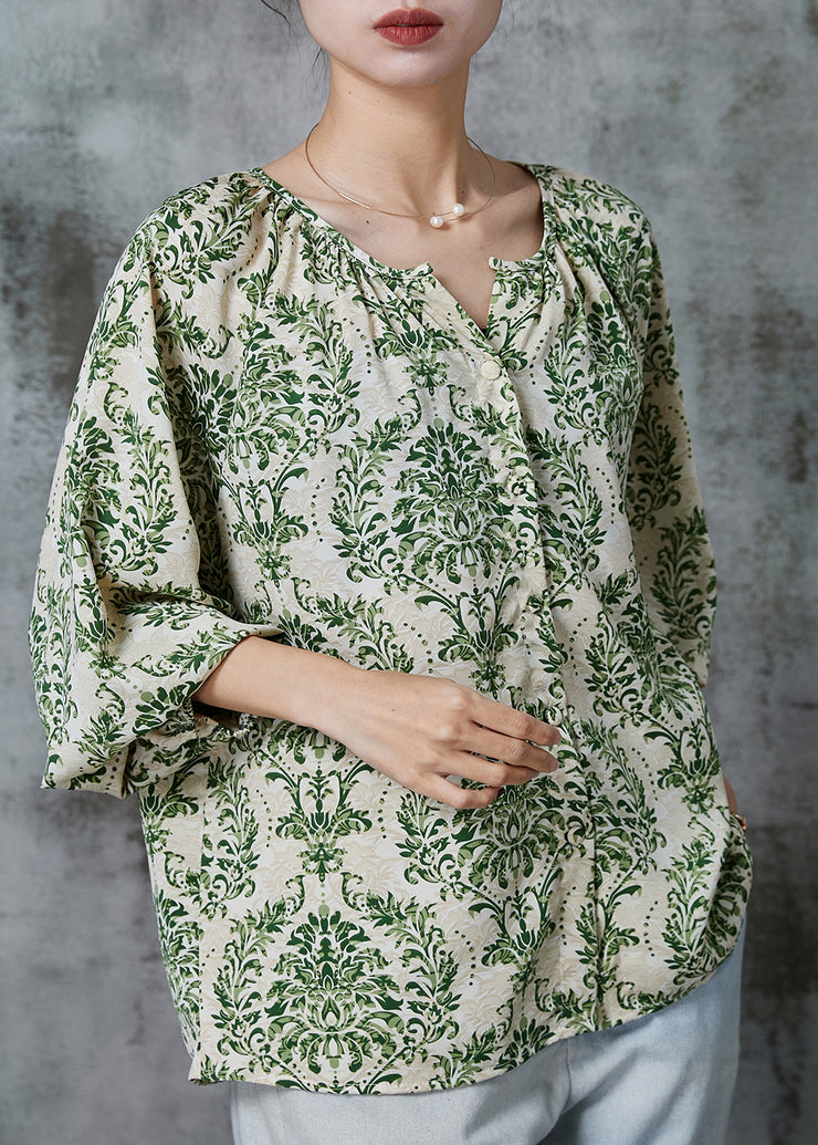 Stylish Green Oversized Print Chiffon Shirt Top Spring