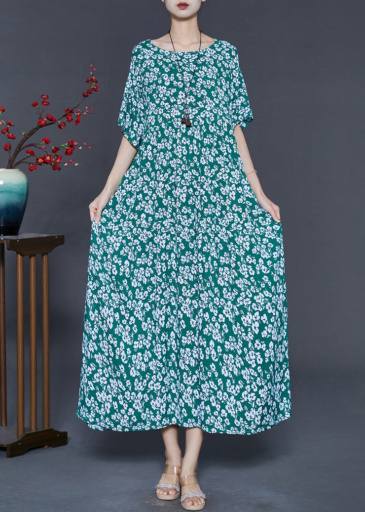 Stylish Green Oversized Print Cotton Dress Summer