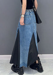 Stylish Green Patchwork High Waist Asymmetrical Denim Skirts Fall