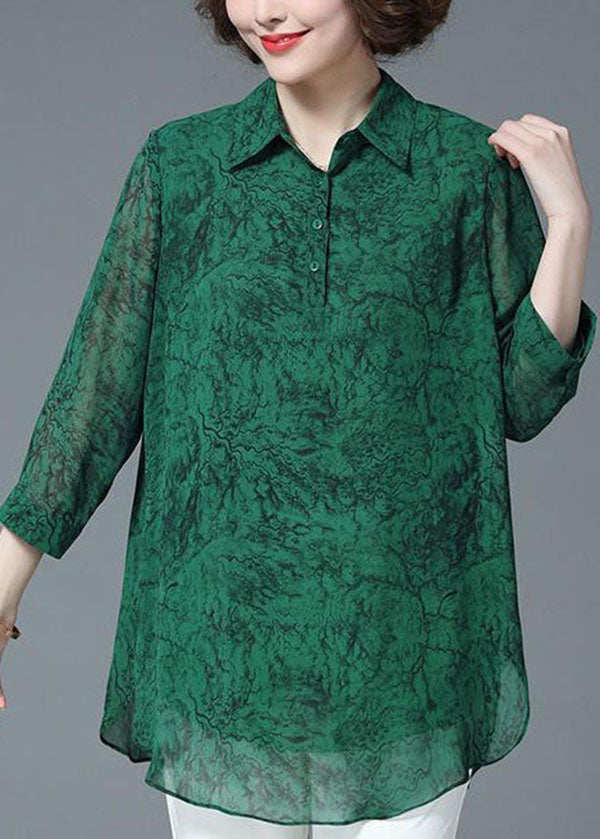 Stylish Green Peter Pan Collar Patchwork Chiffon Shirt Tops Bracelet Sleeve