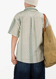 Stylish Green Print Button Pockets Cotton Men Shirt Summer