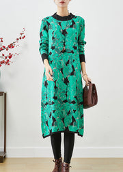 Stylish Green Print Give Scarf Knit Vacation Dresses Fall