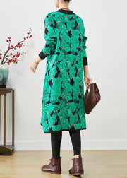 Stylish Green Print Give Scarf Knit Vacation Dresses Fall