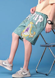 Stylish Green Print High Waist Cotton Summer Men Beach Shorts