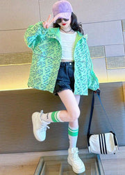 Stylish Green Print Patchwork Girls Hooded Coat Fall