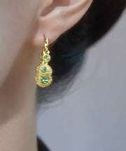 Stylish Green Sterling Silver Overgild Zircon Durian Hoop Earrings