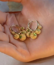 Stylish Green Sterling Silver Overgild Zircon Durian Hoop Earrings