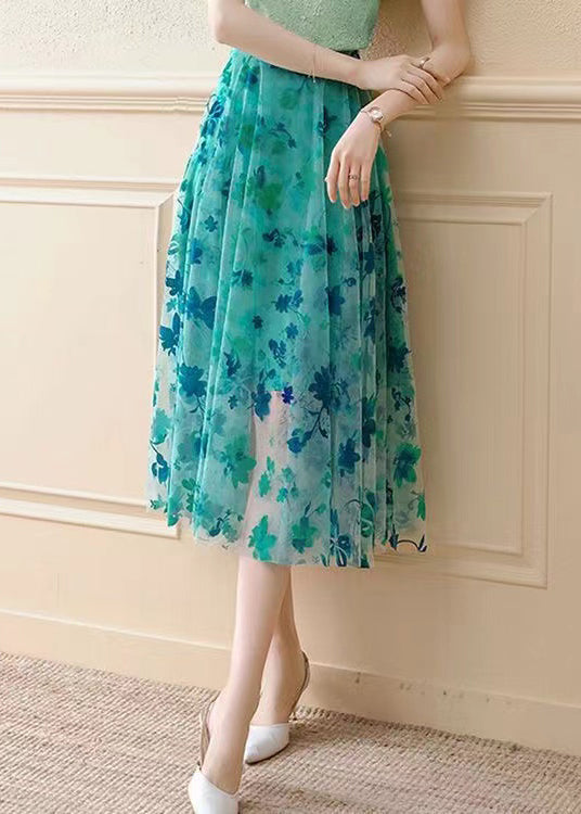 Stylish Green Zippered High Waist Tulle Skirts Summer