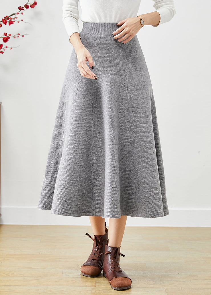 Stylish Grey Elastic Waist Exra Large Hem Cotton Skirt Fall