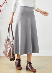 Stylish Grey Elastic Waist Exra Large Hem Cotton Skirt Fall