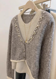 Stylish Grey Pearl False Two Pieces Knit Sweaters Winter