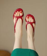 Stylish Hollow Out Peep Toe Sandals Red Faux Leather