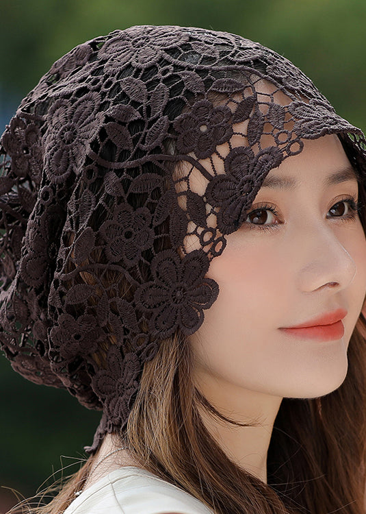 Stylish Khaki Floral Hollow Out Lace Bonnie Hat