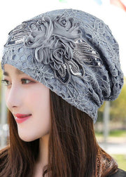 Stylish Khaki Floral Sequined Thin Lace Bonnie Hat