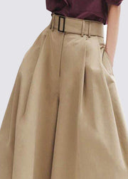 Stylish Khaki High Waist Pockets Cotton Pants Skirt Summer