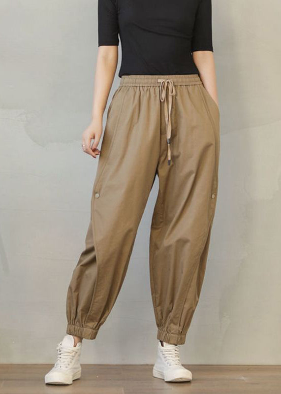 Stylish Khaki Oversized Patchwork Cotton Harem Pants Spring