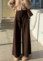 Stylish Khaki Pockets High Waist Corduroy Wide Leg Pants Spring