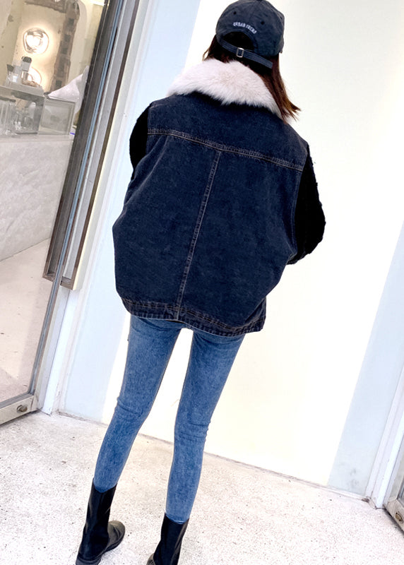 Stylish Knitted Patchwork Warm Fleece Denim Jacket Winter