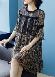 Stylish Leopard Ruffled Lace Patchwork Chiffon Dresses Summer