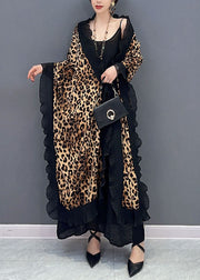 Stylish Leopard Ruffled Patchwork Chiffon Cardigans Summer