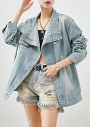 Stylish Light Blue Asymmetrical Denim Jackets Fall