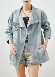 Stylish Light Blue Asymmetrical Denim Jackets Fall