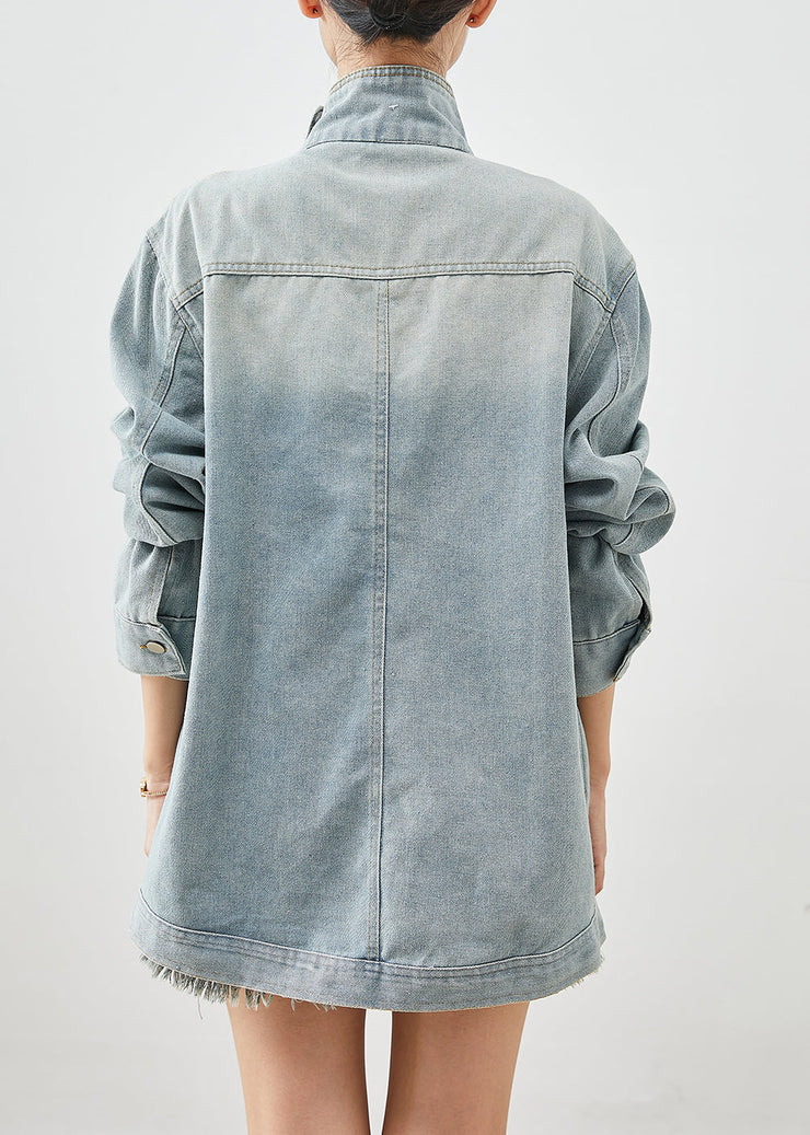 Stylish Light Blue Asymmetrical Denim Jackets Fall