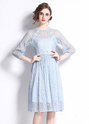 Stylish Light Blue Embroideried Patchwork Lace Cinch Dress Bracelet Sleeve