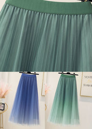 Stylish Light Green Wrinkled Elastic Waist Tulle Skirts Spring