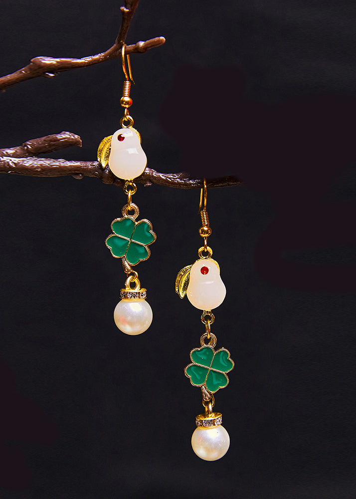 Stylish Little White Rabbit Jade Pearl Drop Earrings