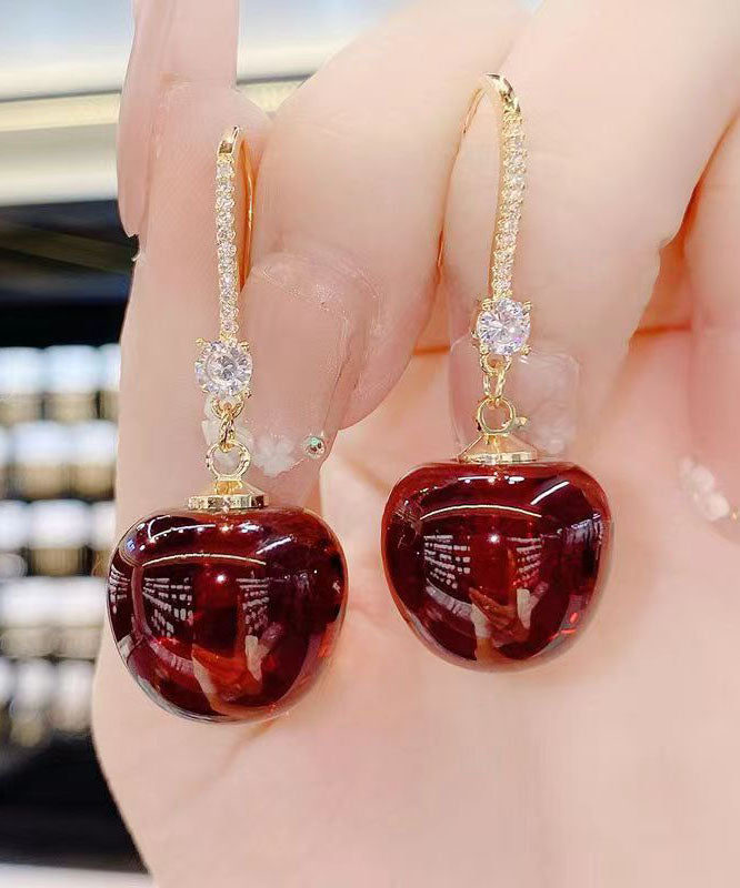 Stylish Mulberry Sterling Silver Crystal Zircon Cherry Drop Earrings