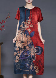 Stylish Mulberry Tasseled Print Silk Maxi Dresses Summer