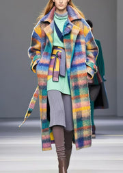 Stylish Multicolor Oversized Plaid Woolen Coat Fall