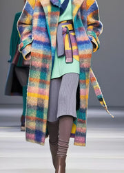 Stylish Multicolor Oversized Plaid Woolen Coat Fall