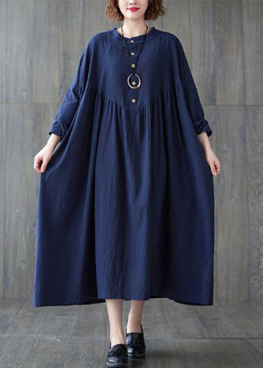 Stylish Navy Button Patchwork Dress Spring