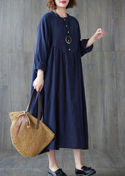 Stylish Navy Button Patchwork Dress Spring