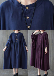 Stylish Navy Button Patchwork Dress Spring