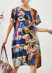 Stylish Navy Oversized Print Cotton Mid Dress Summer