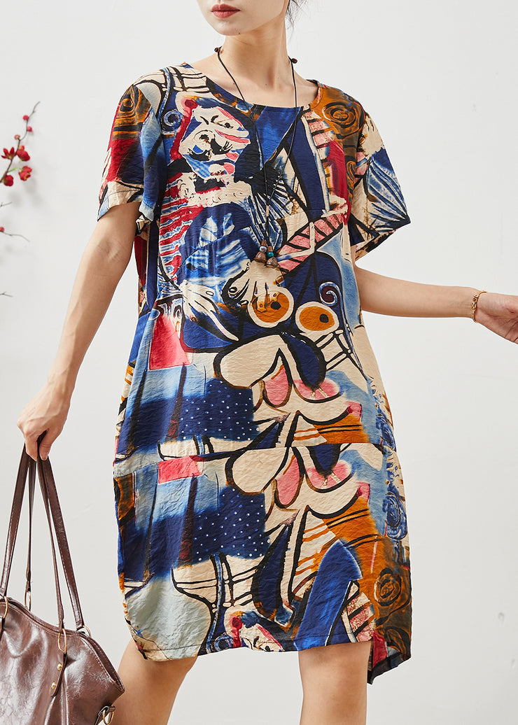 Stylish Navy Oversized Print Cotton Mid Dress Summer