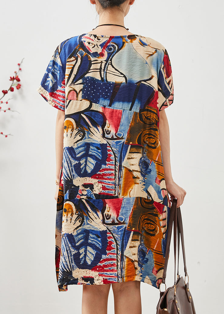 Stylish Navy Oversized Print Cotton Mid Dress Summer