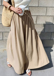 Stylish Olive Green Elastic Waist Solid Wide Leg Pants Skirt Summer