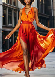 Stylish Orange Cinched Exra Large Hem Chiffon Robe Dresses Summer