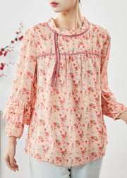 Stylish Orange Print Chiffon Blouse Top Spring