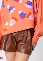 Stylish Orange Sequins Patchwork Cotton Sweatshirt Fall