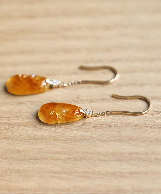 Stylish Orange Sterling Silver Overgild Jade Drop Earrings