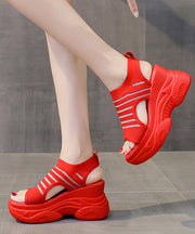 Stylish Peep Toe Splicing Red Platform Sandals Knit Fabric