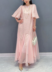 Stylish Pink Pockets Patchwork Chiffon Dress Summer